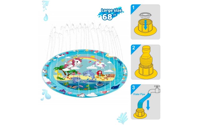 Huge 68″ Splash Water Play Mat for Little Kids & Toddlers, Water Sprinkler, Water Inflatable Wading Pool for Summer Fun Outdoor Water Toys for Boys & Girls