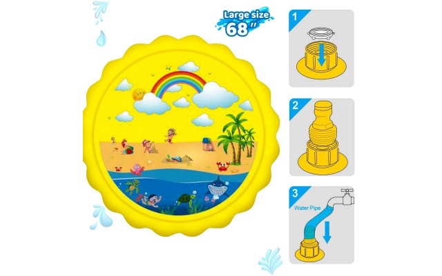 Huge 68″ Splash Water Play Mat for Little Kids & Toddlers, Water Sprinkler, Water Inflatable Wading Pool for Summer Fun Outdoor Water Toys for Boys & Girls