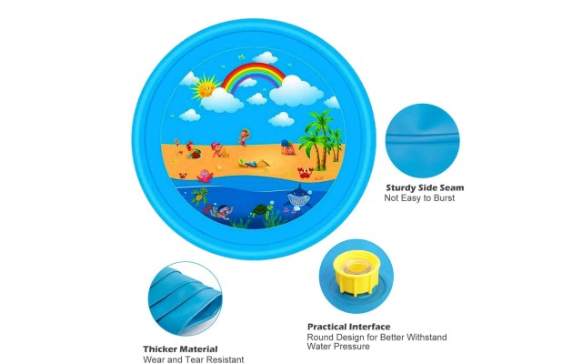 Huge 68″ Splash Water Play Mat for Little Kids & Toddlers, Water Sprinkler, Water Inflatable Wading Pool for Summer Fun Outdoor Water Toys for Boys & Girls