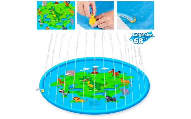 Huge 68″ Splash Water Play Mat for Little Kids & Toddlers, Water Sprinkler, Water Inflatable Wading Pool for Summer Fun Outdoor Water Toys for Boys & Girls