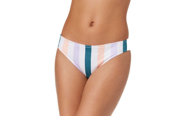  Juniors Striped Bikini Bottom (White Stripe, Large)