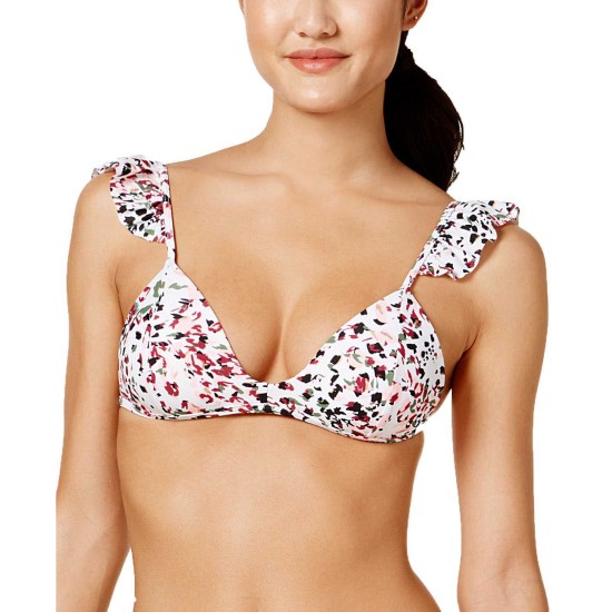 Women’s Cheetah Swirl Ruffled Push-Up Bikini Top (White/Multi, XL)
