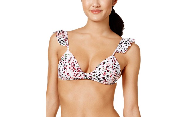  Women’s Cheetah Swirl Ruffled Push-Up Bikini Top (White/Multi, XL)