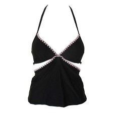 Hula Honey Women’s Shell-Stitch Cutout Halter Tankini Top Swimsuit