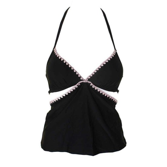  Women’s Shell-Stitch Cutout Halter Tankini Top Swimsuit
