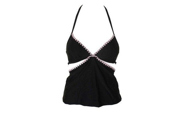  Women’s Shell-Stitch Cutout Halter Tankini Top Swimsuit