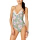  Womens Tropic Romance Floral-Print Halter One-Piece Swimsuit (Olive, S)