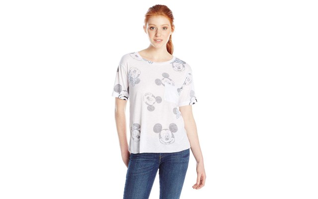  Apparel Juniors' Disney Mickey & Minnie Mouse Graphic Pocket T-Shirt (White, Medium)