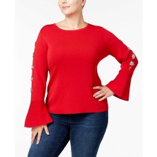 I.N.C. Plus Rhinestone Bell-Sleeve Sweater (Dark Red, 2X)