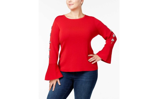 I.N.C. Plus Rhinestone Bell-Sleeve Sweater (Dark Red, 2X)