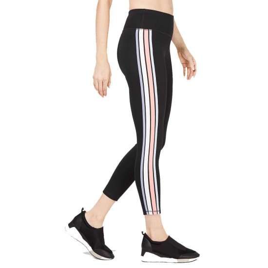  Varsity-Stripe Cropped Leggings (Black, XS)