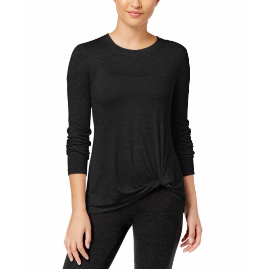  Women’s Knotted Long-Sleeve Top (Black, L)