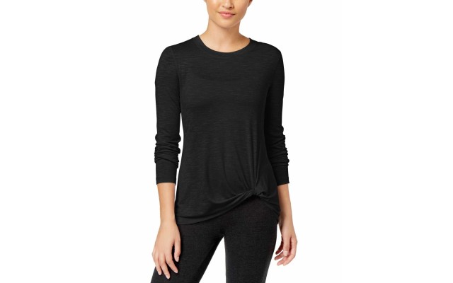  Women’s Knotted Long-Sleeve Top (Black, L)