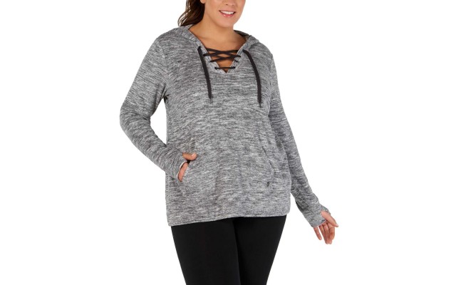  Women’s Plus Size Space-Dyed Lace-Up Hoodie