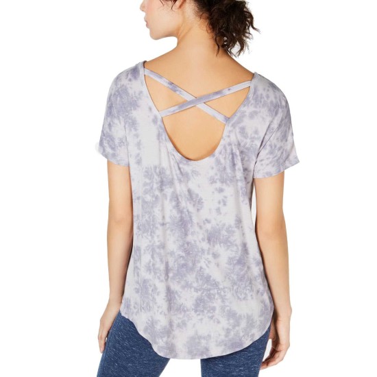  Women!s Tie-Dyed Strappy-Back High-Low Hem T-Shirt (Pastel Blue, XL)