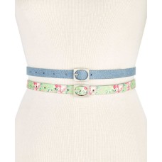 Inc International Concepts  2-for-1 Textured Skinny Belt Set ( Blue Jean/Multisilver,  L)