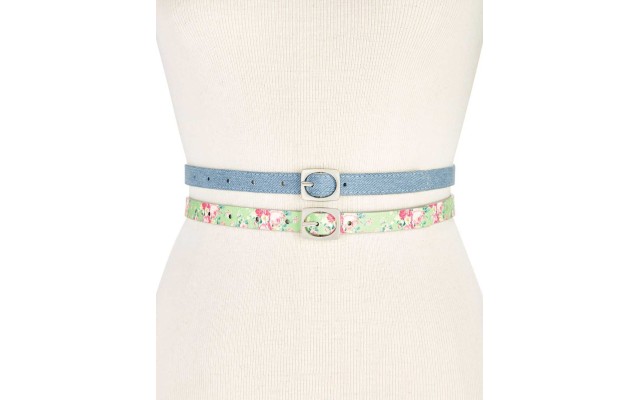   2-for-1 Textured Skinny Belt Set ( Blue Jean/Multisilver,  L)