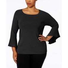 INC International Concepts Anna Sui Loves Plus Size Bell-Sleeve Sweater (Deep Black, 0X)