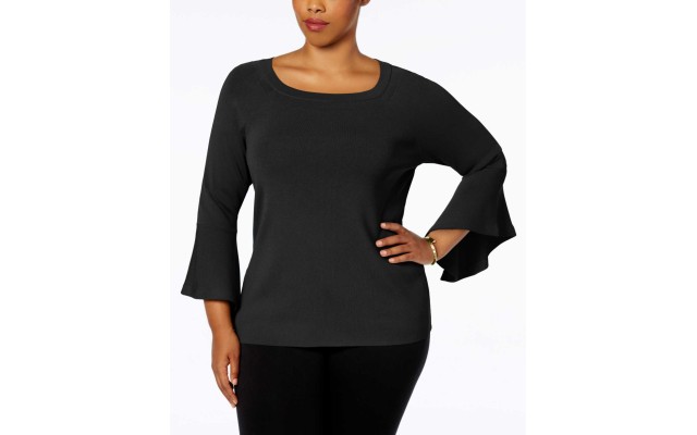  Anna Sui Loves Plus Size Bell-Sleeve Sweater (Deep Black, 0X)