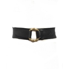 INC International Concepts Bamboo Buckle Faux Leather Stretch Belt (Black, S/M)