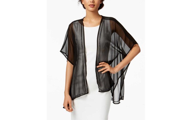  Bead-trim Kimono (Black, One Size)