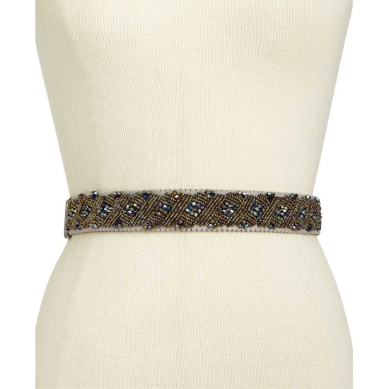 Clustered Beaded Stretch Belt (Brown, 34/16)