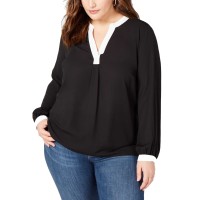 INC International Concepts Colorblocked Top (Black, 0X)