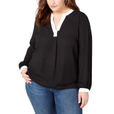 INC International Concepts Colorblocked Top (Black, 1X Plus)