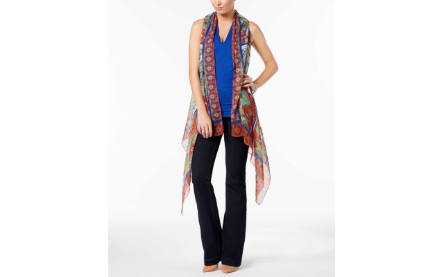  Drape-Front Printed Cover-Up & Vest