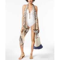 INC International Concepts Drape-Front Printed Cover-Up & Vest (White)