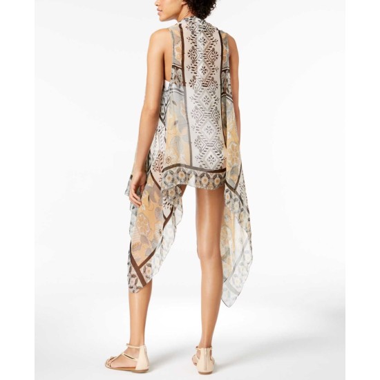  Drape-Front Printed Cover-Up & Vest (White)
