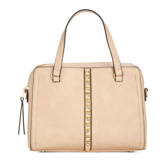  Faany Pyramid-Studded Satchel (Beige, One Size)