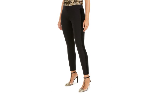  Faux-Velvet-Accent Leggings