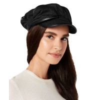 INC International Concepts Flannel & Faux-Leather Newsboy Cap (Black)