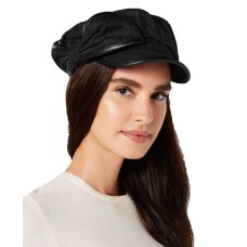 INC International Concepts Flannel & Faux-Leather Newsboy Cap (Black)