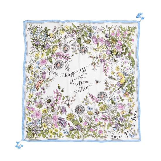  Garden Poem Square Scarf (White Bright, One Size)