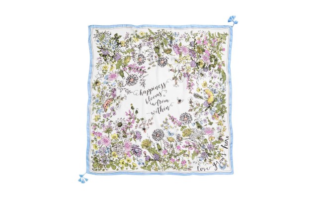 Garden Poem Square Scarf (White Bright, One Size)