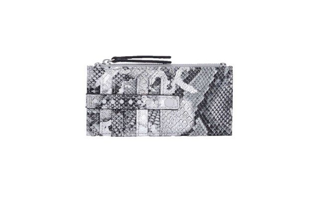  Glam Metallic Python-Embossed Card Case (Gray)