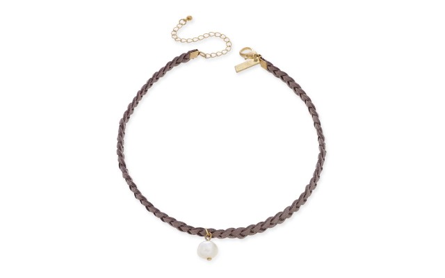  Gold-Tone Faux-Suede Freshwater Pearl Choker Necklace – Gold
