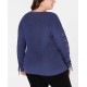  Grommet-Sleeve Lace-Up Sweater (Navy, 3X Plus)