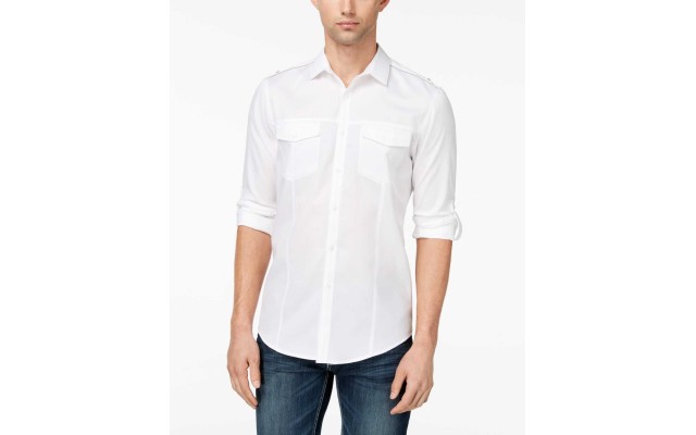  I.N.C. Men’s Dobby Utility Shirt (White, XXL)