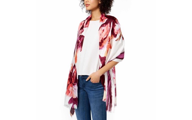  Inked Iris Pashmina Wrap Scarf (Papaya, One Size)
