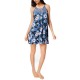  Lace-Neck Rose-Print Chemise Nightgown (Navy, L)