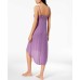  Lace-Neckline Ribbed Chemise Nightgown (Purple, M)