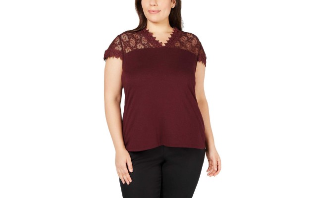  Lace-Trim Top (Medıum Red, 1X Plus)