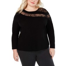 INC International Concepts Long-Sleeve Illusion-Lace Top (Black)