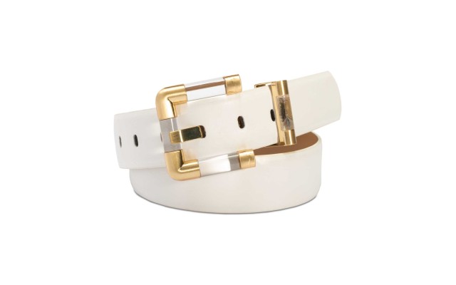 Lucite Buckle Faux Leather Belt (Natural, S)