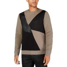 INC International Concepts Men’s Colorblocked Mixed Media Sweater (Taupe Tone, XL)