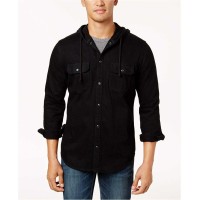 INC International Concepts Men’s Embroidered Tiger Hooded Shirt (Black Wash, L)