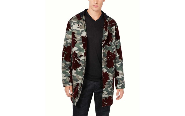  Men’s Flocked Parka Coat (Greencombo, M)